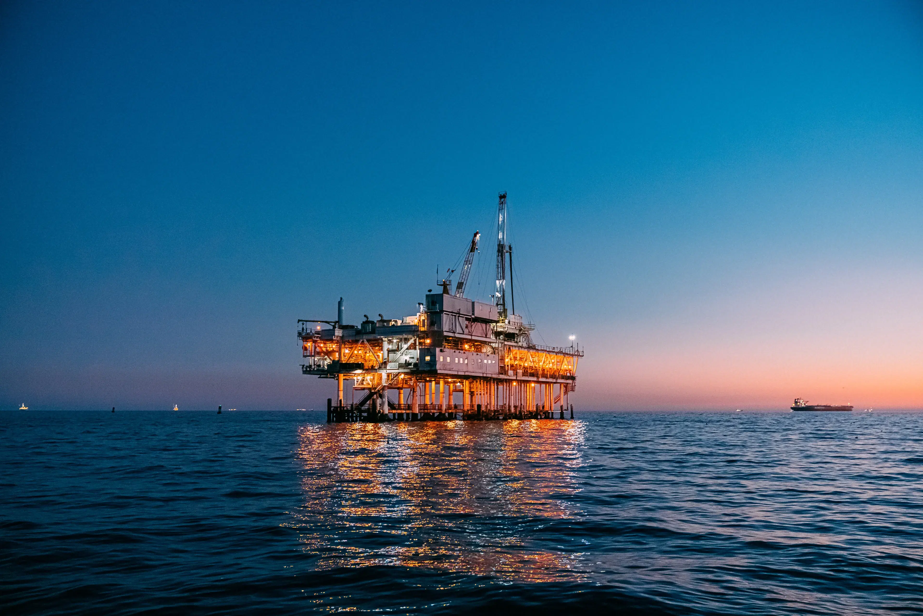 Offshore oil and gas platform at sea